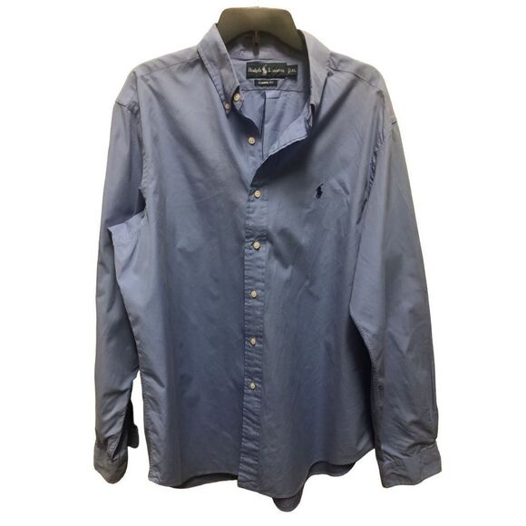 Ralph Lauren Men’s Solid Blue Long Sleeve Collared Button Up Polo Shirt Size XL - Picture 1 of 8